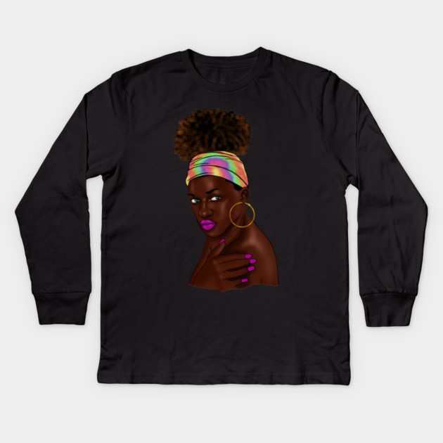 Beautiful Afro Melanin African Woman Kids Long Sleeve T-Shirt by logiamerch