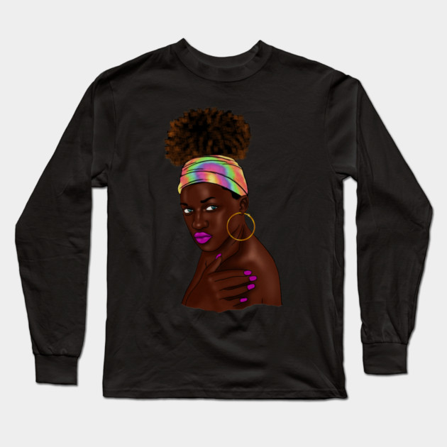 Beautiful Afro Melanin African Woman Long Sleeve T-Shirt by logiamerch