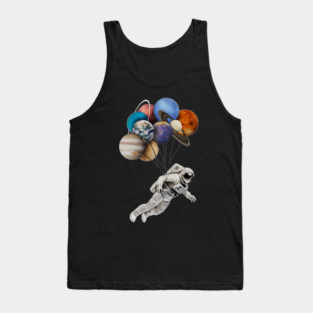 Astronaut Floating with Planets as Balloons Colourful Tank Top