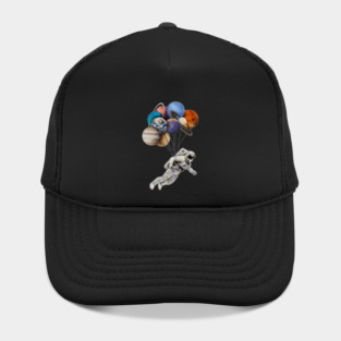 Astronaut Floating with Planets as Balloons Colourful Hat