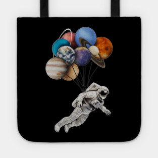 Astronaut Floating with Planets as Balloons Colourful Tote