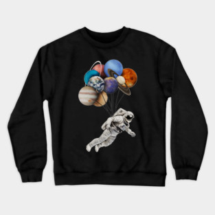 Astronaut Floating with Planets as Balloons Colourful Crewneck Sweatshirt