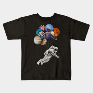 Astronaut Floating with Planets as Balloons Colourful Kids T-Shirt