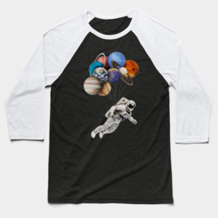 Astronaut Floating with Planets as Balloons Colourful Baseball T-Shirt