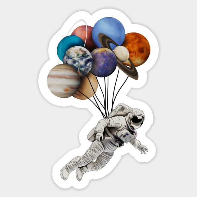 Astronaut Floating with Planets as Balloons Colourful Magnet by logiamerch