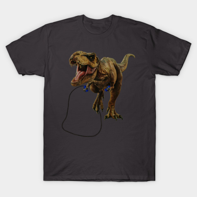 Funny T Rex Trying skipping rope, Sad Dinosaur T-Shirt by logiamerch