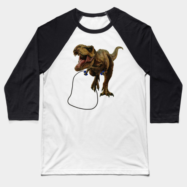 Funny T Rex Trying skipping rope, Sad Dinosaur Baseball T-Shirt by logiamerch