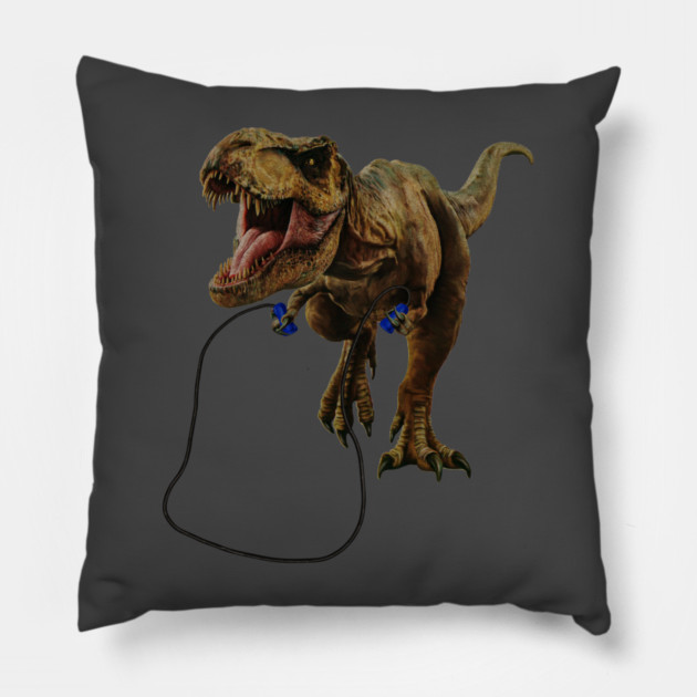 Funny T Rex Trying skipping rope, Sad Dinosaur Pillow by logiamerch