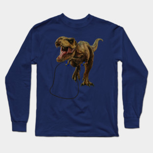 Funny T Rex Trying skipping rope, Sad Dinosaur Long Sleeve T-Shirt
