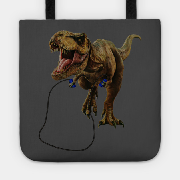 Funny T Rex Trying skipping rope, Sad Dinosaur Tote by logiamerch