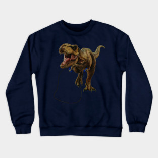 Funny T Rex Trying skipping rope, Sad Dinosaur Crewneck Sweatshirt