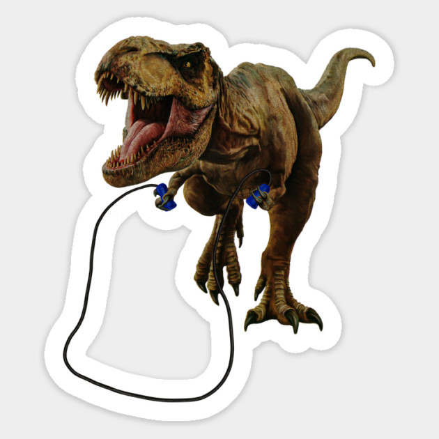 Funny T Rex Trying skipping rope, Sad Dinosaur Sticker by logiamerch