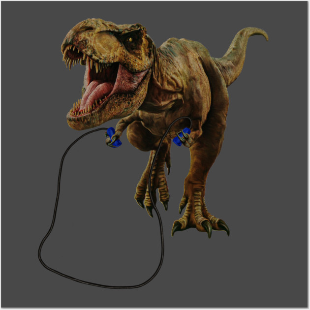 Funny T Rex Trying skipping rope, Sad Dinosaur Wall Art by logiamerch