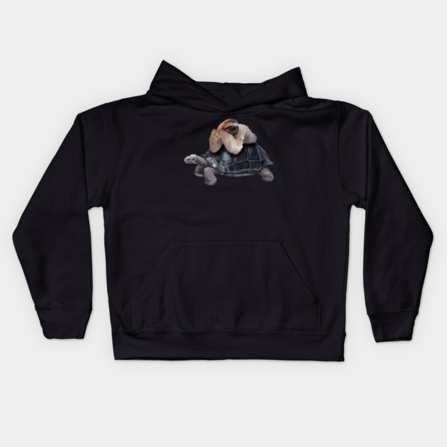 Sloth Lying on Turtle, Funny Lazy Animals Kids Hoodie by logiamerch