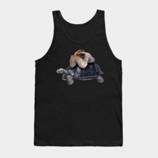 Sloth Lying on Turtle, Funny Lazy Animals Tank Top