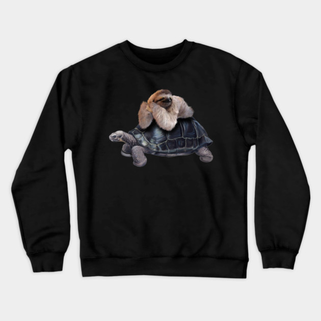 Sloth Lying on Turtle, Funny Lazy Animals Crewneck Sweatshirt by logiamerch