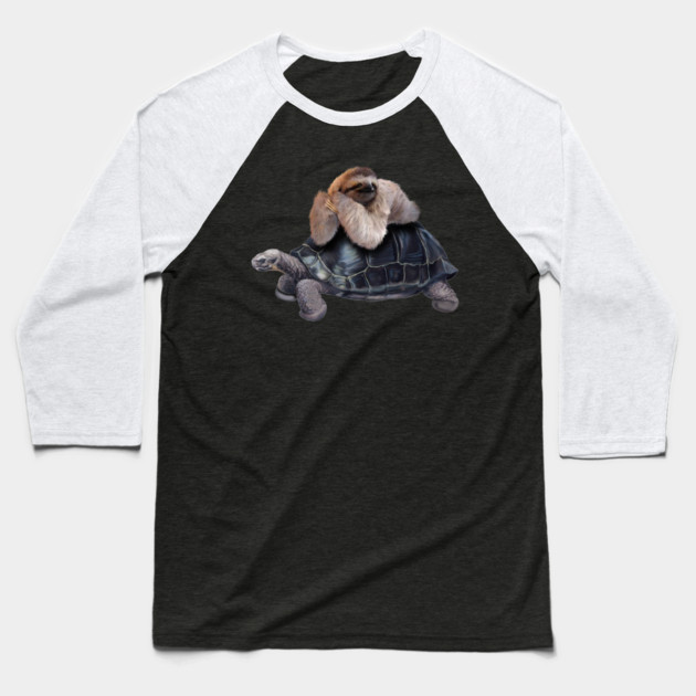 Sloth Lying on Turtle, Funny Lazy Animals Baseball T-Shirt by logiamerch