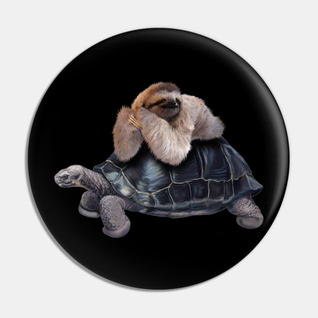 Sloth Lying on Turtle, Funny Lazy Animals Pin by logiamerch