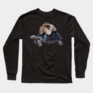 Sloth Lying on Turtle, Funny Lazy Animals Long Sleeve T-Shirt