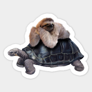 Sloth Lying on Turtle, Funny Lazy Animals Sticker