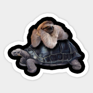 Sloth Lying on Turtle, Funny Lazy Animals Magnet