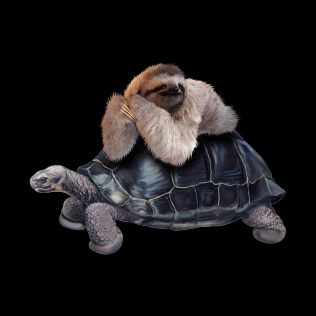 Sloth Lying on Turtle, Funny Lazy Animals by logiamerch