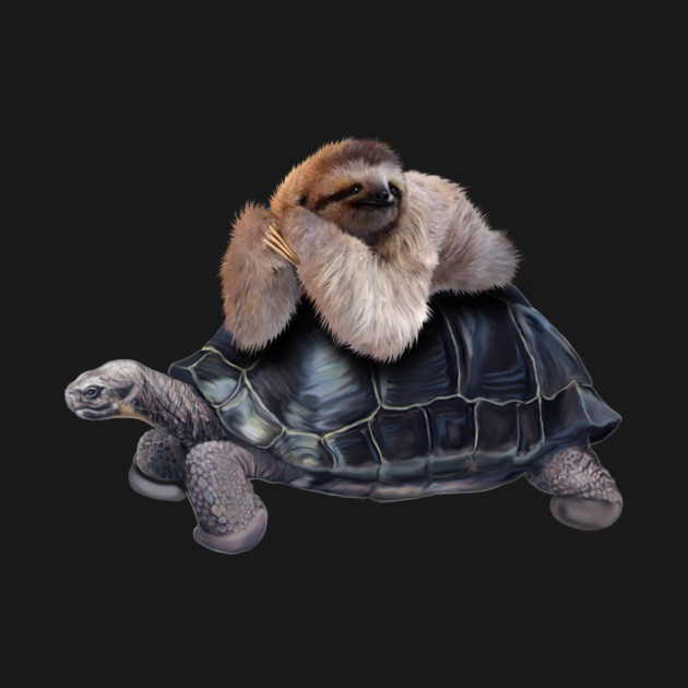 Sloth Lying on Turtle, Funny Lazy Animals by logiamerch
