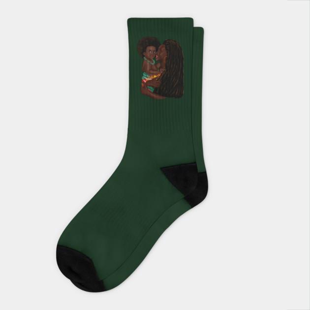Loving Afro Mom and Baby, African Woman with Child Socks by logiamerch