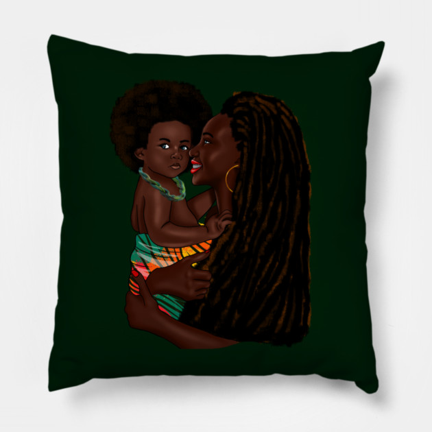 Loving Afro Mom and Baby, African Woman with Child Pillow by logiamerch