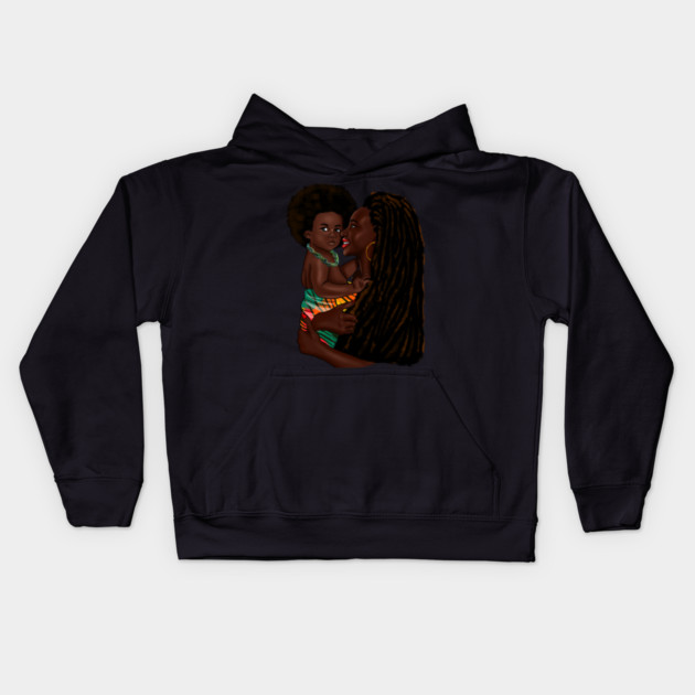 Loving Afro Mom and Baby, African Woman with Child Kids Hoodie by logiamerch