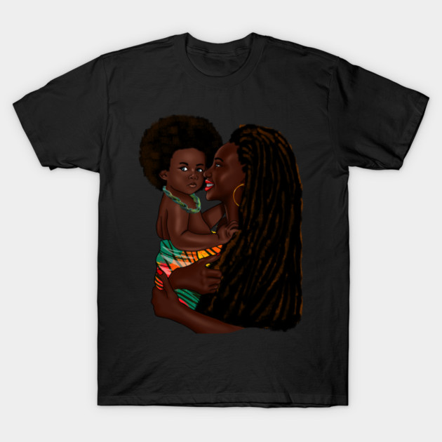 Loving Afro Mom and Baby, African Woman with Child T-Shirt by logiamerch