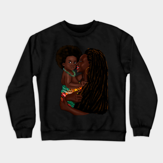 Loving Afro Mom and Baby, African Woman with Child Crewneck Sweatshirt by logiamerch