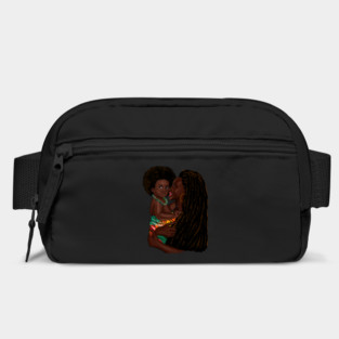 Loving Afro Mom and Baby, African Woman with Child Bag