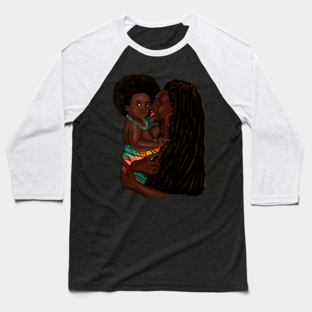 Loving Afro Mom and Baby, African Woman with Child Baseball T-Shirt by logiamerch