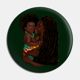 Loving Afro Mom and Baby, African Woman with Child Pin