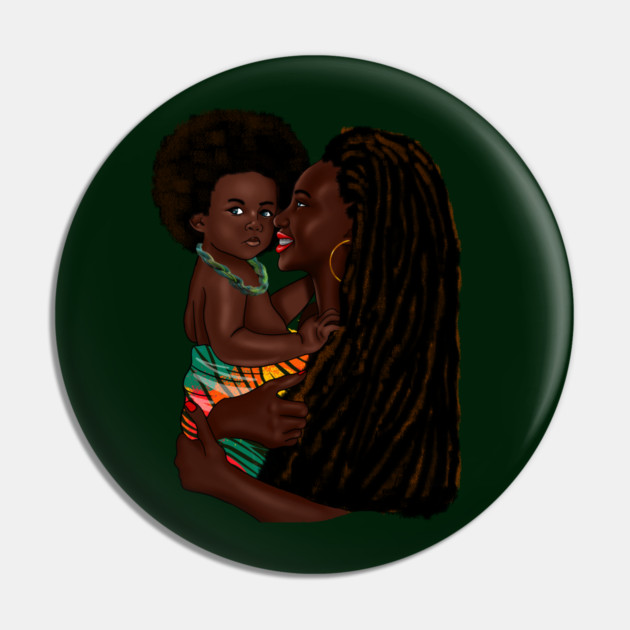 Loving Afro Mom and Baby, African Woman with Child Pin by logiamerch