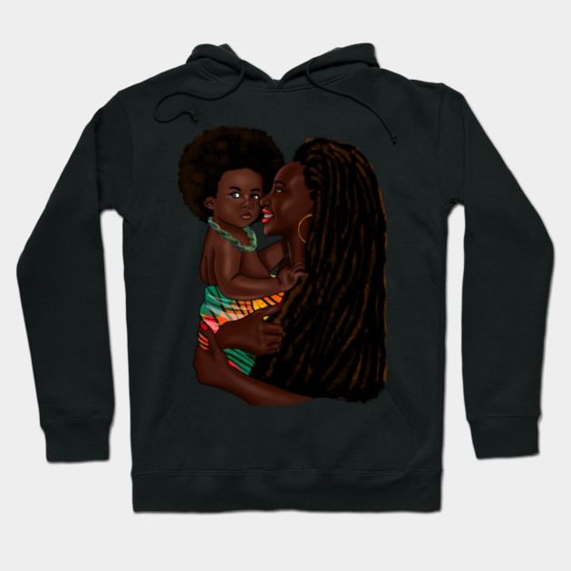 Loving Afro Mom and Baby, African Woman with Child Hoodie by logiamerch
