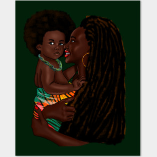 Loving Afro Mom and Baby, African Woman with Child Posters and Art