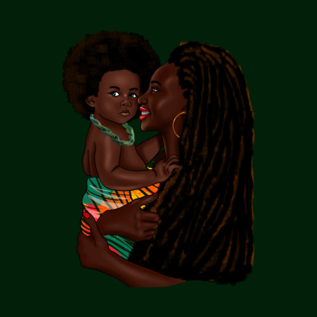 Loving Afro Mom and Baby, African Woman with Child by logiamerch