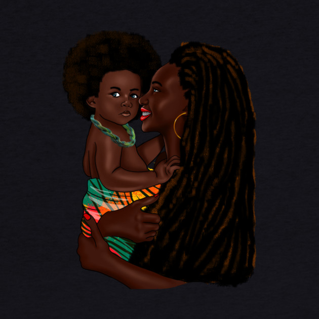 Loving Afro Mom and Baby, African Woman with Child by logiamerch