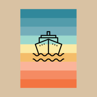 Cruise Ship Outline on Stripes T-Shirt