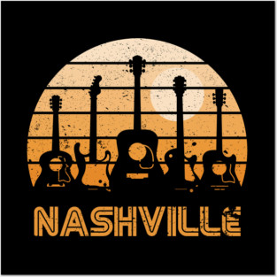 Retro Sunset Nashville Guitars Posters and Art