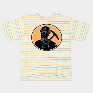 Coal Miner Carry Pick Axe Woodcut Kids T-Shirt