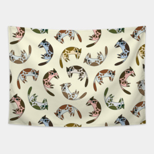 Colorful Heterochromia Tabby Cat Pattern Tapestry