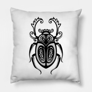 Black and White Illustration of Exotic Scarab Pillow