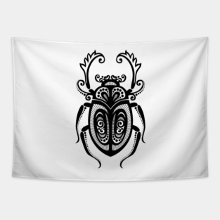 Black and White Illustration of Exotic Scarab Tapestry