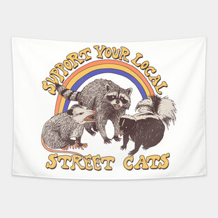 Support Your Local Street Cats – Funny Retro Animal Design Tapestry