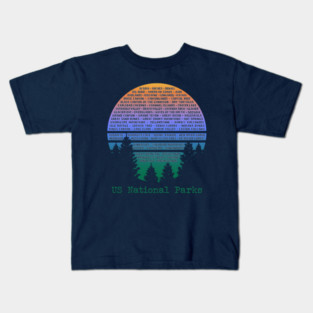 National Parks List Word Cloud Sunset Trees Men Women Kids Kids T-Shirt