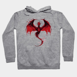 Minimalist Red Ink Dragon - Fantasy Hoodie