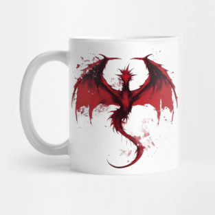 Minimalist Red Ink Dragon - Fantasy Mug